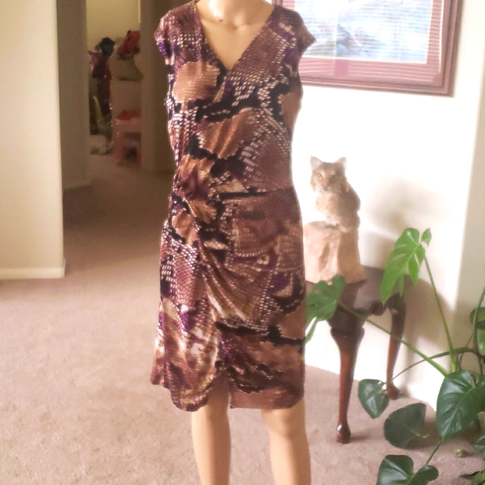 Antonio Melani 6 purple snakeskin ruche side split front midi